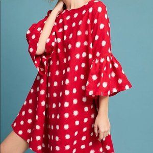 NORBLACK NORWHITE Red Spotted Bell Sleeve Swing Dress for Anthropologie
